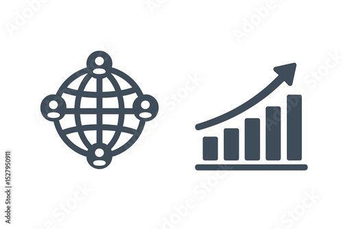 Global networking and business growth chart vector icon illustration