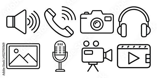 silhouette  set of music instrument icons, including headphones, for web and mobile communication technology