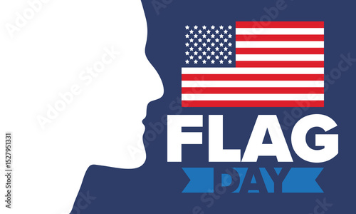 National Flag Day in United States. Holiday celebrated annual June 14 in USA. Patriotic style design with american flag. Poster, greeting card, banner and background. Vector illustration