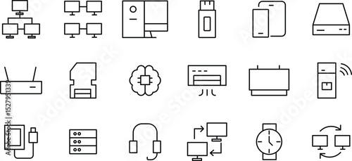 Collection of Technology Icons Network, Computer, Peripheral Devices, and More