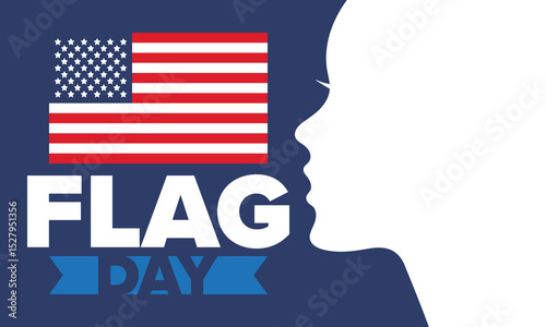 National Flag Day in United States. Holiday celebrated annual June 14 in USA. Patriotic style design with american flag. Poster, greeting card, banner and background. Vector illustration