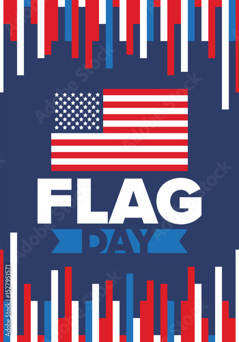National Flag Day in United States. Holiday celebrated annual June 14 in USA. Patriotic style design with american flag. Poster, greeting card, banner and background. Vector illustration