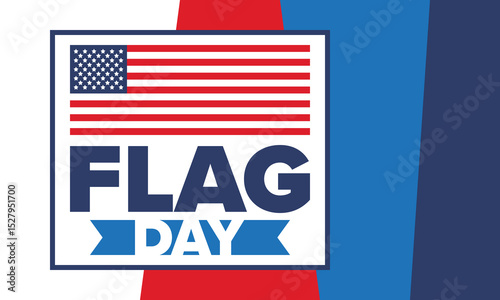 National Flag Day in United States. Holiday celebrated annual June 14 in USA. Patriotic style design with american flag. Poster, greeting card, banner and background. Vector illustration