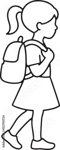 a girl with a school backpack outline icon line art silhouette design vector illustration.