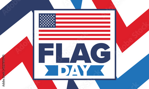 National Flag Day in United States. Holiday celebrated annual June 14 in USA. Patriotic style design with american flag. Poster, greeting card, banner and background. Vector illustration