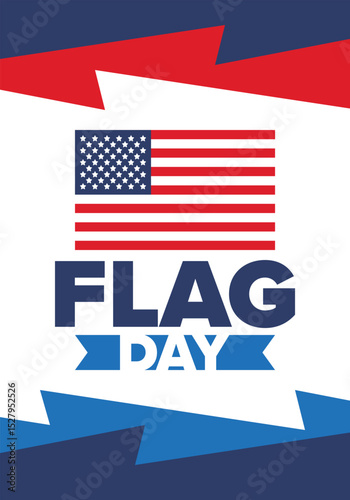 National Flag Day in United States. Holiday celebrated annual June 14 in USA. Patriotic style design with american flag. Poster, greeting card, banner and background. Vector illustration