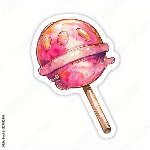 Stylized Cartoon Lollipop with Glossy Pink Candy Head