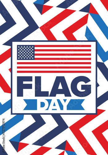 National Flag Day in United States. Holiday celebrated annual June 14 in USA. Patriotic style design with american flag. Poster, greeting card, banner and background. Vector illustration