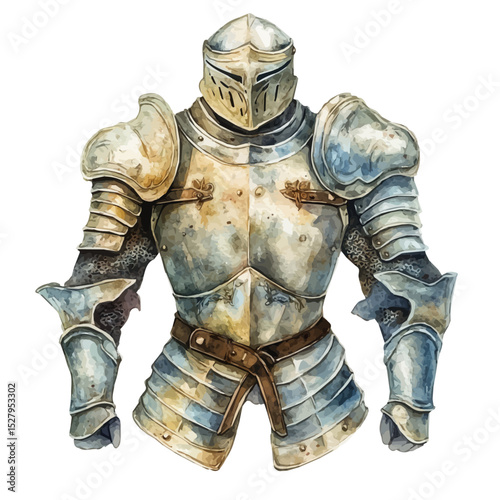 Plate Armor, watercolor drawing vector, high quality, isolated on a white background.