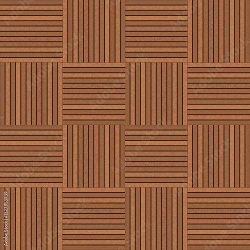 Interlocking wood pattern The color of the wood is natural brown with small black grooves that make it look like real wood and have dimensions. For flooring in living rooms or home offices, both outsi