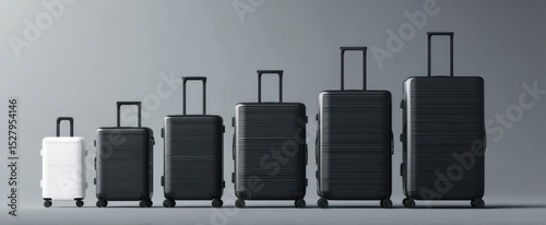 The arrangement of diverse travel suitcases in sleek modern design.