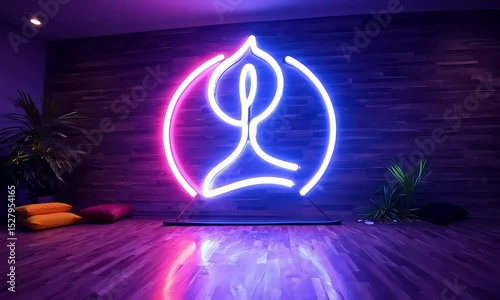 Find Inner Peace with Yoga Neon Sign: Meditation and Wellness Concept Stock Video