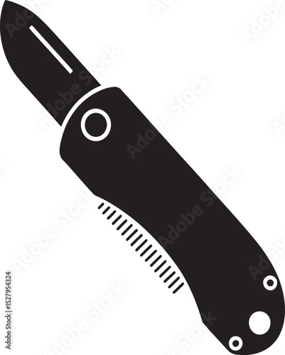 Black and white pocket knife icon illustration.