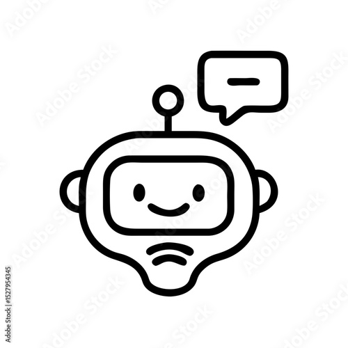 Minimal icon of a smiling chatbot with a speech bubble, representing AI conversation, customer support, or virtual assistants.
