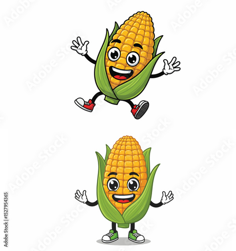 Happy and Energetic Cartoon Corn Character

