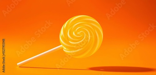 Golden swirl lollipop, sunny yellow candy on warm background,  bright,  photography
