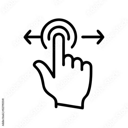 Minimal icon of a hand swiping left and right, symbolizing touch screen interaction and gesture-based navigation.
