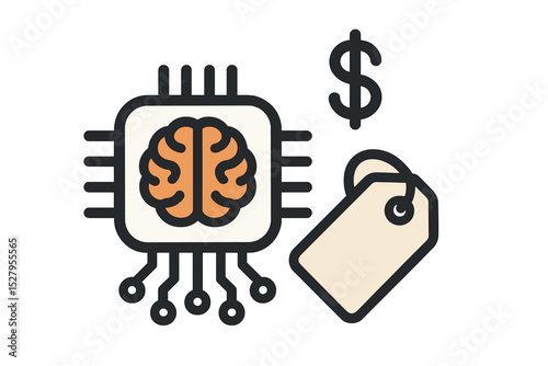 Artificial intelligence cost concept vector icon illustrates expensive tech brainpower