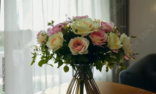 Beautiful Bouquet in Vase: Elegant Floral Arrangement Close-Up Stock Video
