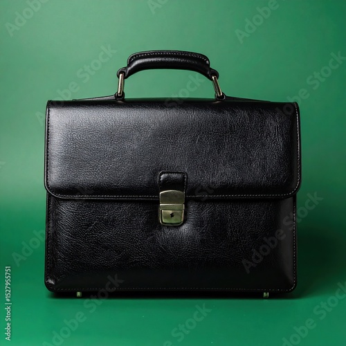 Black leather briefcase on green background (9)