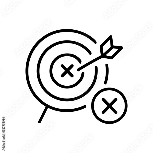 Target miss with an arrow. Icon symbol illustration