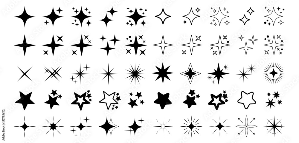 Obraz premium Sparkle star icons set. Shine icons collection. Stars sparkles vector illustration