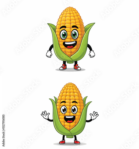 Happy Cartoon Corn on the Cob Character

