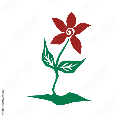 A cheerful, stylized illustration of a single red flower in a brown terracotta pot, with two green leaves.Beautiful collection of diverse pink and red flower illustrations

