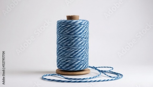 Blue striped cotton bakers twine spool isolated on transparent background. 4