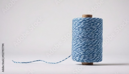 Blue striped cotton bakers twine spool isolated on transparent background. 3