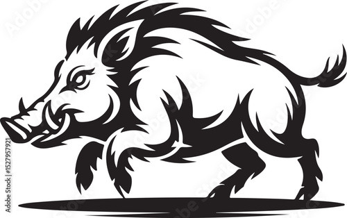 Wild Boar Silhouette Art with Fierce Tusks Running Nature Design