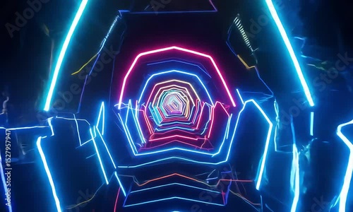 Neon Hex Tunnel: Futuristic Flying Through Glowing Lights