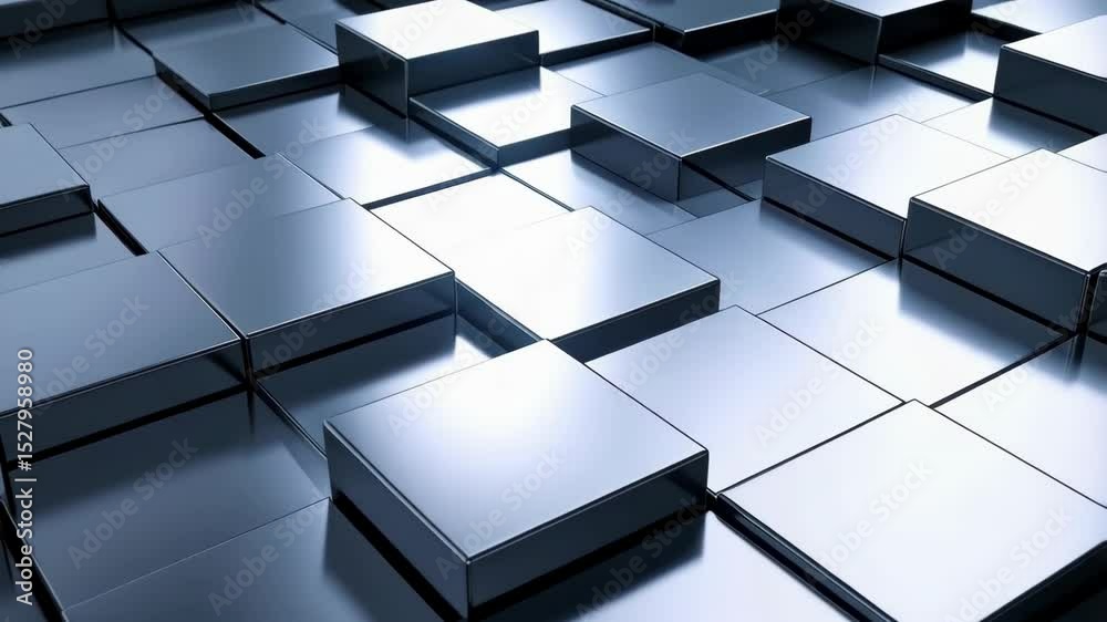 Abstract background with geometric shiny steel cubes forming an irregular pattern, modern and futuristic look