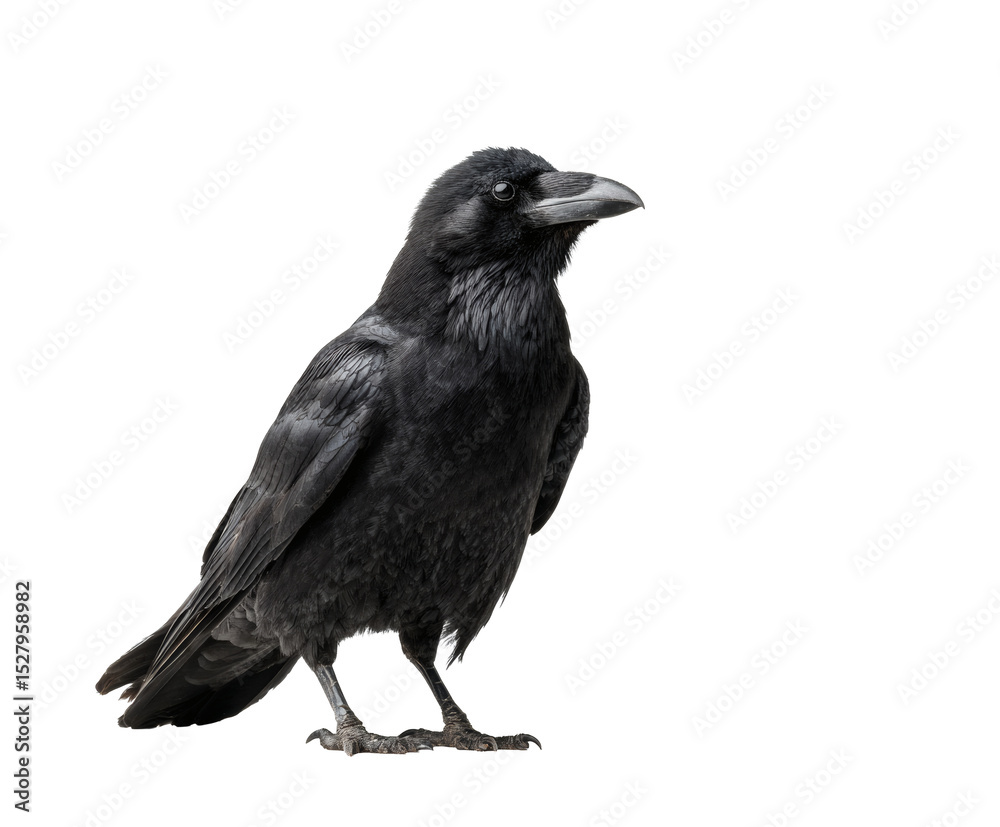Fototapeta premium A striking image of a raven, showcasing its sleek, black feathers and sharp features.
