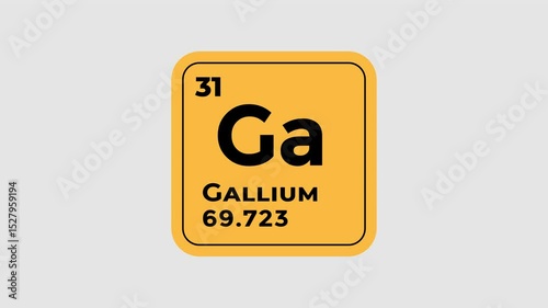 Gallium, chemical element of the periodic table graphic animation. Alpha channel. Transparent background motion design. 4K resolution