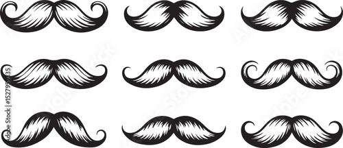 Mustache Silhouette Collection with Curled Styles for Vintage Facial Hair Art