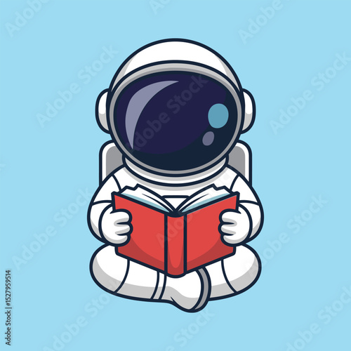 Cute astronaut reading book vector illustration isolated on white background