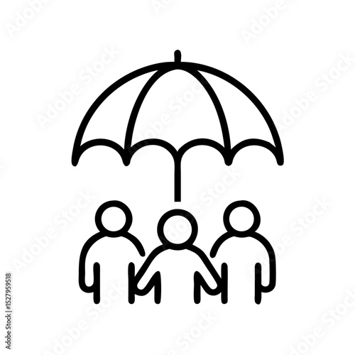 Three people standing under a protective umbrella icon. The image represents the concept of security and protection.