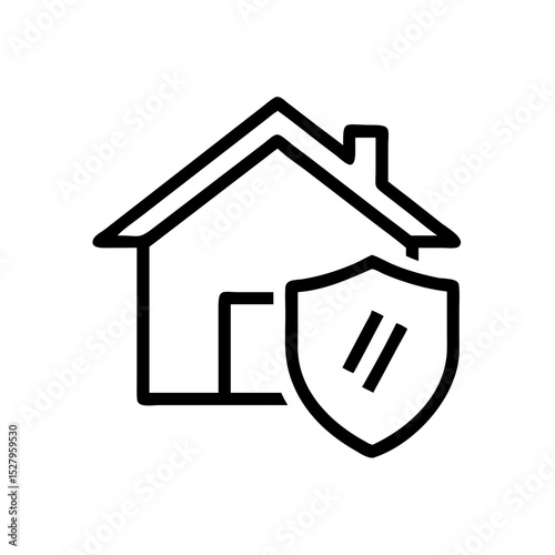 Home icon with protective shield, symbolising security and safety for residential properties