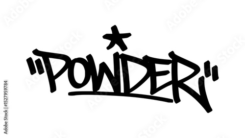 Graffiti tag text "Powder" in bold street handstyle. Urban graffiti lettering with soft and stylish beauty vibe. Vector design perfect for cosmetic merch, makeup branding, and skincare accessory.