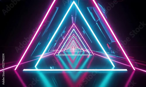 Neon Triangle Tunnel: Abstract Flight Futuristic Background