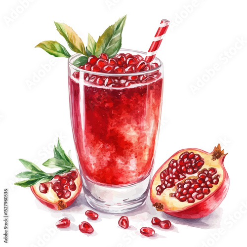 watercolor vector of Pomegranate Juice, high quality, isolated on a white background.