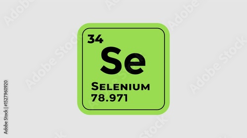 Selenium, chemical element of the periodic table graphic animation. Alpha channel. Transparent background motion design. 4K resolution
