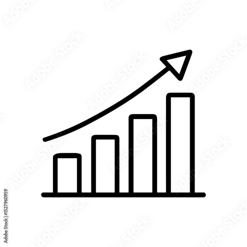 Upward trending bar graph with arrow. Icon symbol illustration