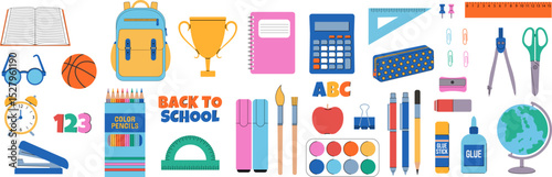 Back to school. Large vector set of isolated school supplies.