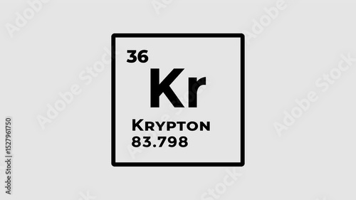 Krypton, chemical element of the periodic table graphic animation. Alpha channel. Transparent background motion design. 4K resolution