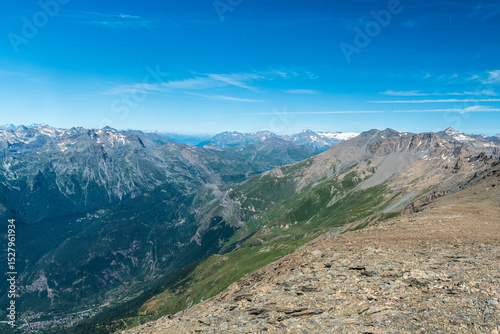 View bellow Rocciamelone hill summit in Graian Alps in Italy near borders with France