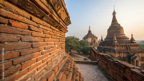 Ancient Architectural Marvels: A captivating composition unveils ancient temples and intricate brickwork, showcasing the enduring beauty and historical significance of a cultural landmark.