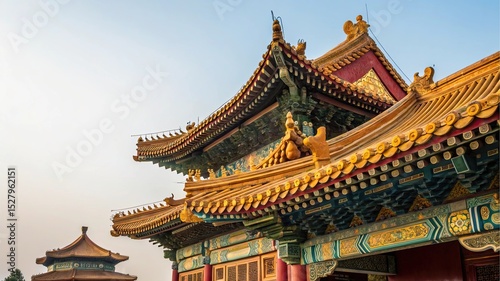 Golden Roofs and Architectural Elegance: A close-up perspective highlights the intricate details of traditional architecture.