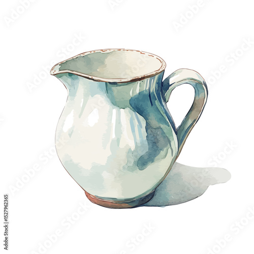 Porcelain Creamer, watercolor drawing vector, high quality, isolated on a white background.